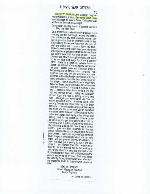 letter mentioning moses greer